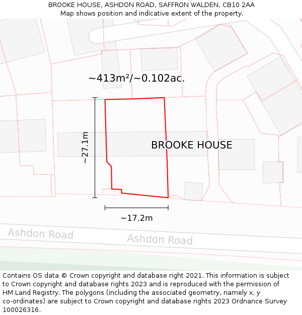 BROOKE HOUSE, ASHDON ROAD, SAFFRON WALDEN, CB10 2AA: Plot and title map