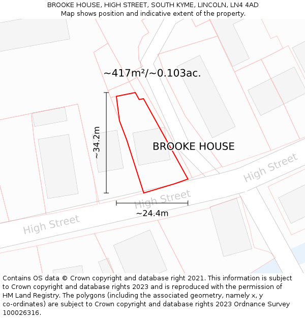 BROOKE HOUSE, HIGH STREET, SOUTH KYME, LINCOLN, LN4 4AD: Plot and title map