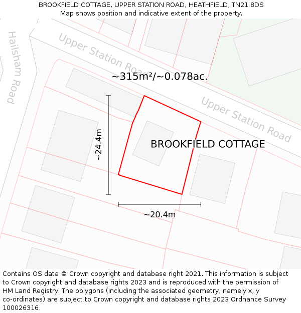 BROOKFIELD COTTAGE, UPPER STATION ROAD, HEATHFIELD, TN21 8DS: Plot and title map