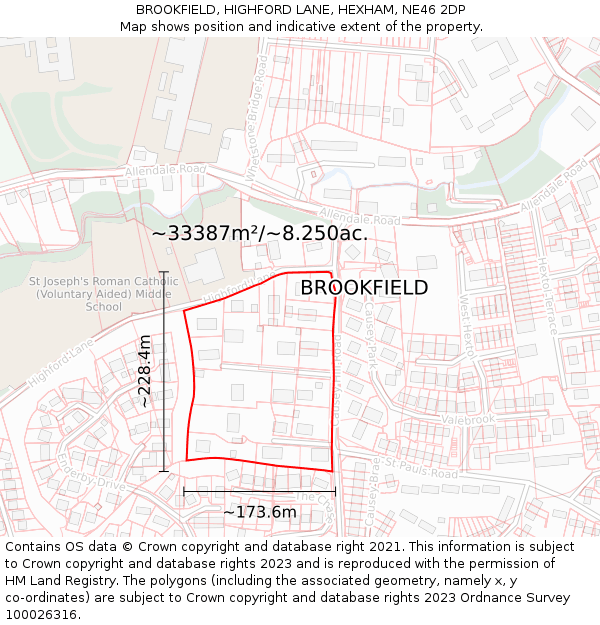 BROOKFIELD, HIGHFORD LANE, HEXHAM, NE46 2DP: Plot and title map