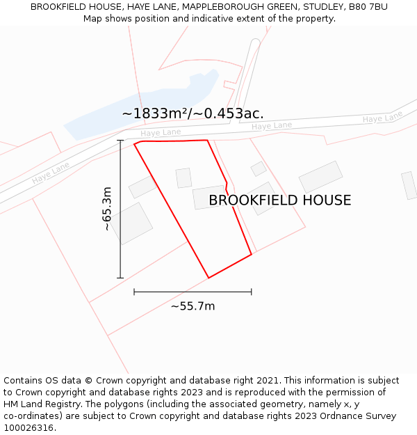 BROOKFIELD HOUSE, HAYE LANE, MAPPLEBOROUGH GREEN, STUDLEY, B80 7BU: Plot and title map