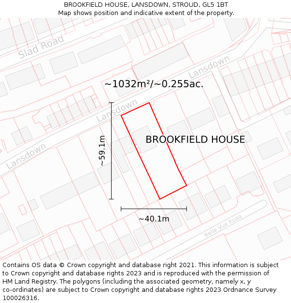 BROOKFIELD HOUSE, LANSDOWN, STROUD, GL5 1BT: Plot and title map