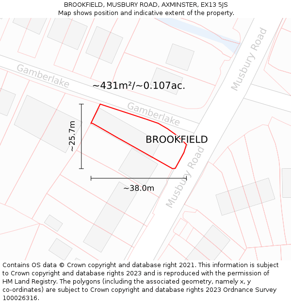 BROOKFIELD, MUSBURY ROAD, AXMINSTER, EX13 5JS: Plot and title map