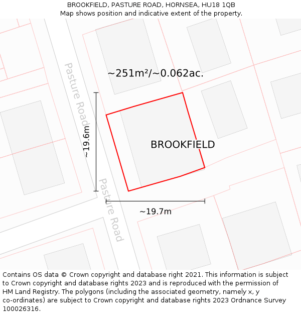 BROOKFIELD, PASTURE ROAD, HORNSEA, HU18 1QB: Plot and title map