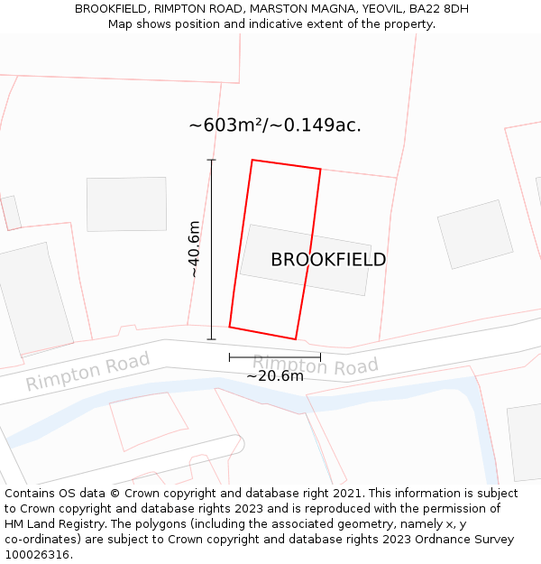 BROOKFIELD, RIMPTON ROAD, MARSTON MAGNA, YEOVIL, BA22 8DH: Plot and title map