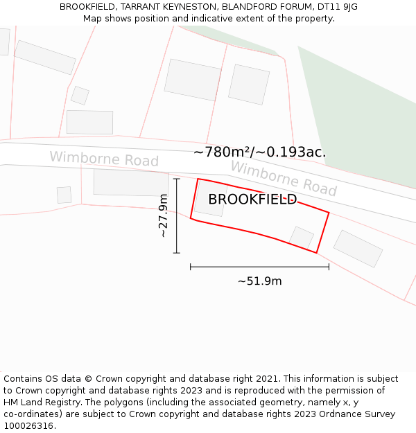 BROOKFIELD, TARRANT KEYNESTON, BLANDFORD FORUM, DT11 9JG: Plot and title map