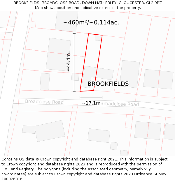 BROOKFIELDS, BROADCLOSE ROAD, DOWN HATHERLEY, GLOUCESTER, GL2 9PZ: Plot and title map