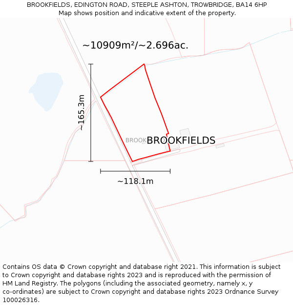 BROOKFIELDS, EDINGTON ROAD, STEEPLE ASHTON, TROWBRIDGE, BA14 6HP: Plot and title map