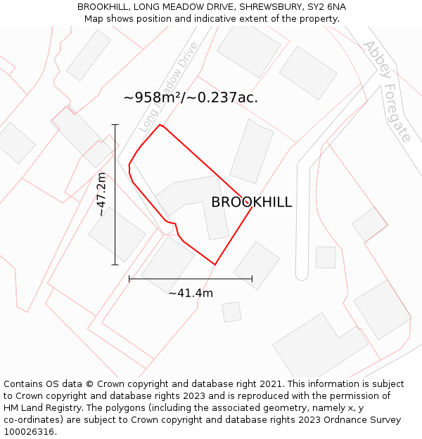 BROOKHILL, LONG MEADOW DRIVE, SHREWSBURY, SY2 6NA: Plot and title map