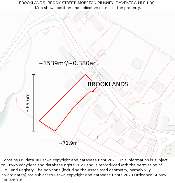 BROOKLANDS, BROOK STREET, MORETON PINKNEY, DAVENTRY, NN11 3SL: Plot and title map