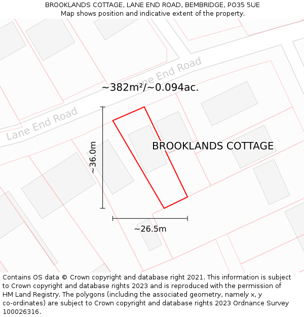 BROOKLANDS COTTAGE, LANE END ROAD, BEMBRIDGE, PO35 5UE: Plot and title map