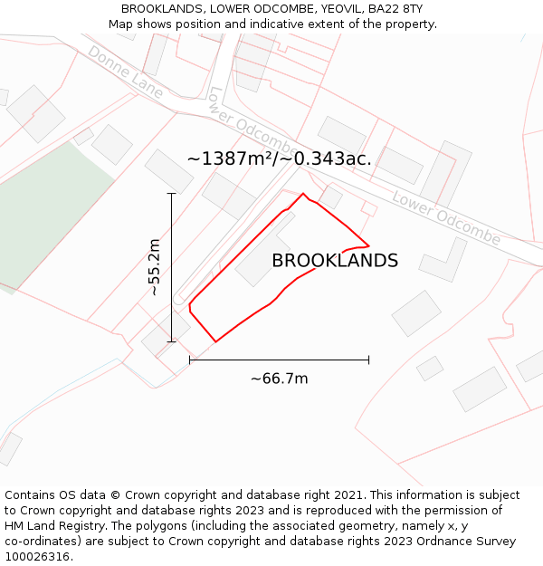 BROOKLANDS, LOWER ODCOMBE, YEOVIL, BA22 8TY: Plot and title map