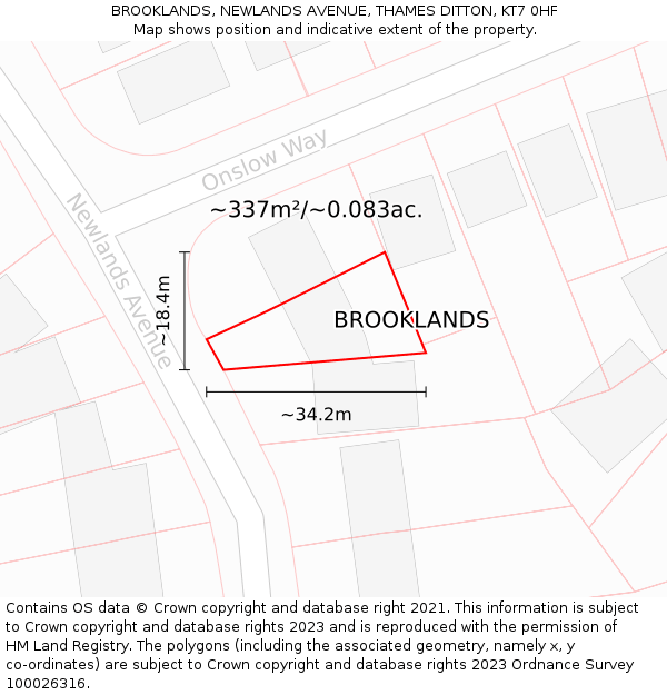 BROOKLANDS, NEWLANDS AVENUE, THAMES DITTON, KT7 0HF: Plot and title map