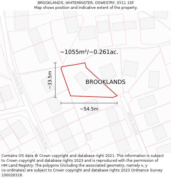 BROOKLANDS, WHITEMINSTER, OSWESTRY, SY11 1SF: Plot and title map