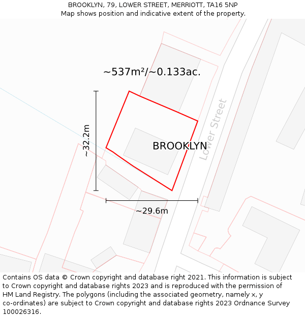 BROOKLYN, 79, LOWER STREET, MERRIOTT, TA16 5NP: Plot and title map