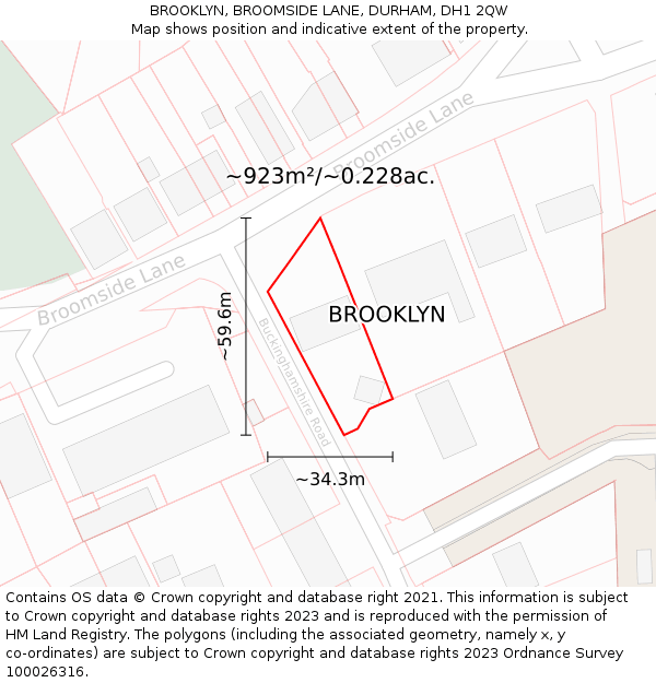 BROOKLYN, BROOMSIDE LANE, DURHAM, DH1 2QW: Plot and title map