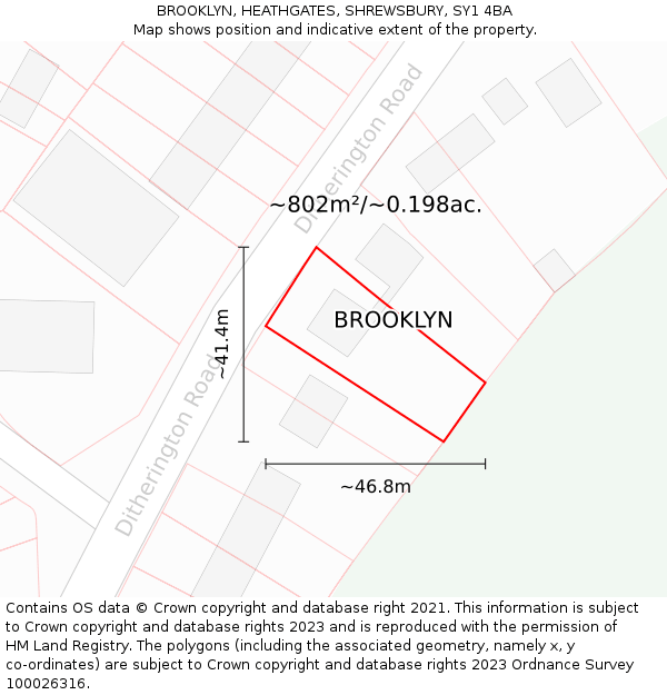 BROOKLYN, HEATHGATES, SHREWSBURY, SY1 4BA: Plot and title map