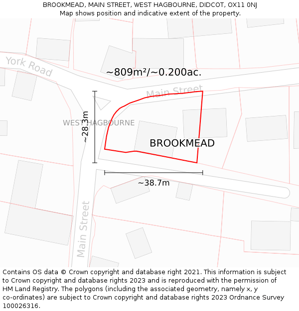 BROOKMEAD, MAIN STREET, WEST HAGBOURNE, DIDCOT, OX11 0NJ: Plot and title map