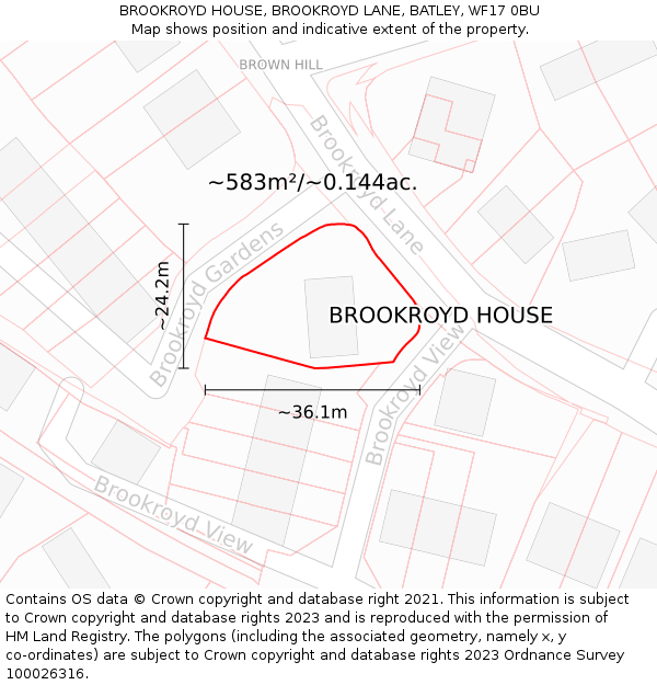 BROOKROYD HOUSE, BROOKROYD LANE, BATLEY, WF17 0BU: Plot and title map