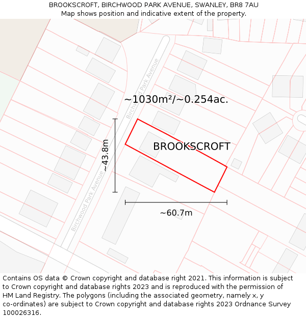 BROOKSCROFT, BIRCHWOOD PARK AVENUE, SWANLEY, BR8 7AU: Plot and title map
