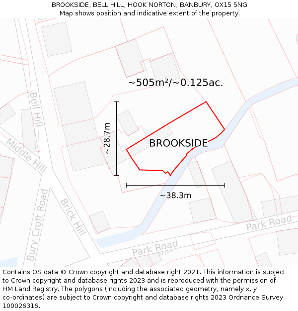 BROOKSIDE, BELL HILL, HOOK NORTON, BANBURY, OX15 5NG: Plot and title map