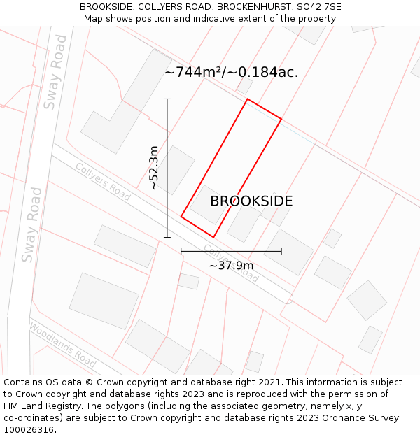 BROOKSIDE, COLLYERS ROAD, BROCKENHURST, SO42 7SE: Plot and title map