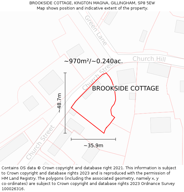 BROOKSIDE COTTAGE, KINGTON MAGNA, GILLINGHAM, SP8 5EW: Plot and title map