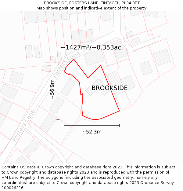 BROOKSIDE, FOSTERS LANE, TINTAGEL, PL34 0BT: Plot and title map