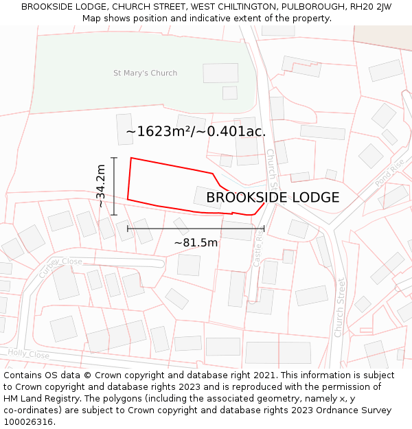 BROOKSIDE LODGE, CHURCH STREET, WEST CHILTINGTON, PULBOROUGH, RH20 2JW: Plot and title map