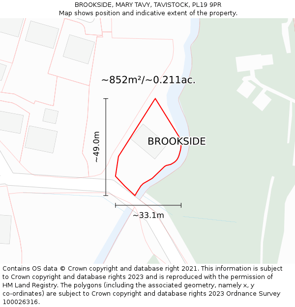BROOKSIDE, MARY TAVY, TAVISTOCK, PL19 9PR: Plot and title map