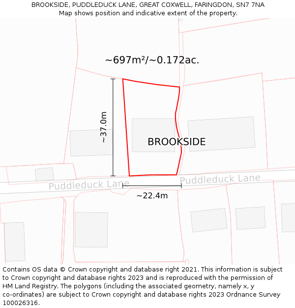 BROOKSIDE, PUDDLEDUCK LANE, GREAT COXWELL, FARINGDON, SN7 7NA: Plot and title map