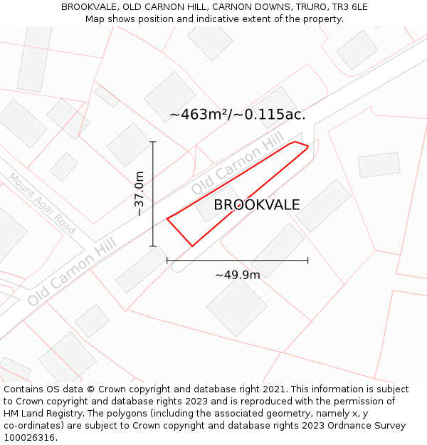 BROOKVALE, OLD CARNON HILL, CARNON DOWNS, TRURO, TR3 6LE: Plot and title map