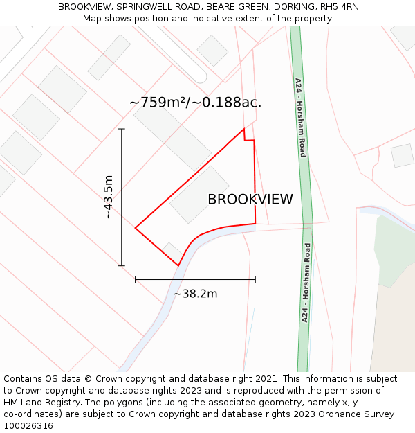 BROOKVIEW, SPRINGWELL ROAD, BEARE GREEN, DORKING, RH5 4RN: Plot and title map