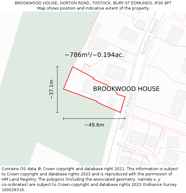 BROOKWOOD HOUSE, NORTON ROAD, TOSTOCK, BURY ST EDMUNDS, IP30 9PT: Plot and title map