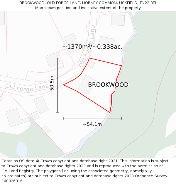 BROOKWOOD, OLD FORGE LANE, HORNEY COMMON, UCKFIELD, TN22 3EL: Plot and title map