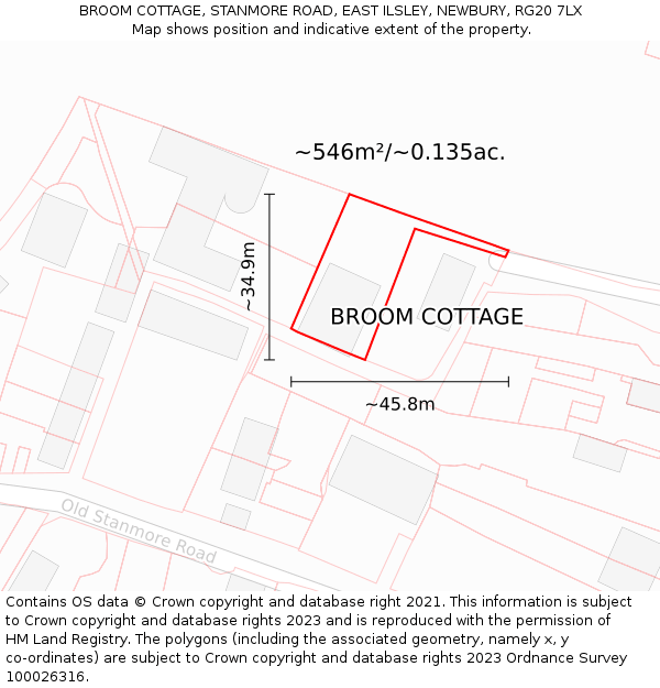 BROOM COTTAGE, STANMORE ROAD, EAST ILSLEY, NEWBURY, RG20 7LX: Plot and title map