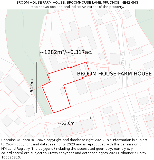 BROOM HOUSE FARM HOUSE, BROOMHOUSE LANE, PRUDHOE, NE42 6HG: Plot and title map