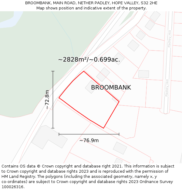 BROOMBANK, MAIN ROAD, NETHER PADLEY, HOPE VALLEY, S32 2HE: Plot and title map