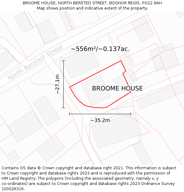 BROOME HOUSE, NORTH BERSTED STREET, BOGNOR REGIS, PO22 9AH: Plot and title map