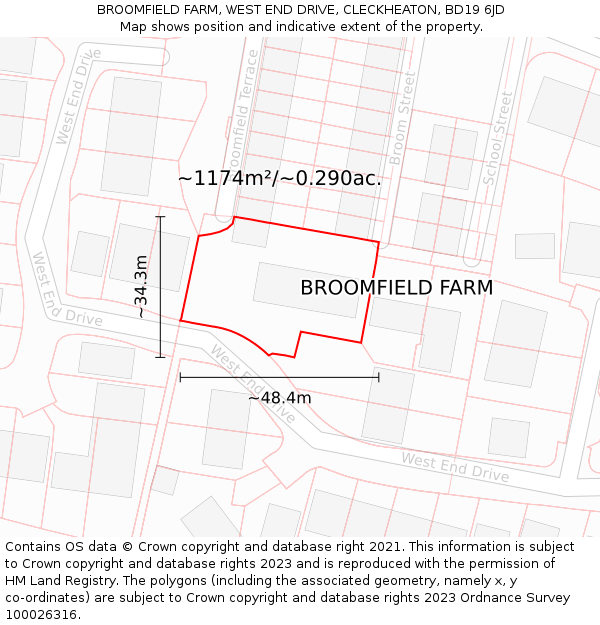 BROOMFIELD FARM, WEST END DRIVE, CLECKHEATON, BD19 6JD: Plot and title map