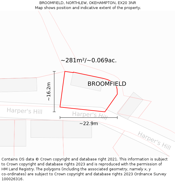 BROOMFIELD, NORTHLEW, OKEHAMPTON, EX20 3NR: Plot and title map