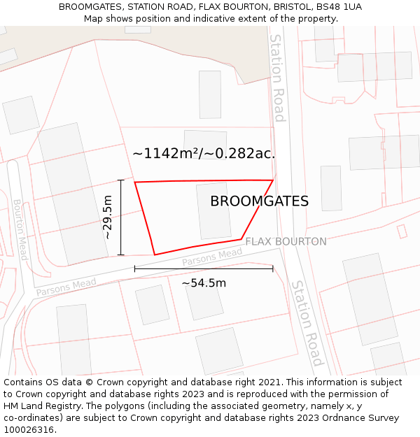 BROOMGATES, STATION ROAD, FLAX BOURTON, BRISTOL, BS48 1UA: Plot and title map