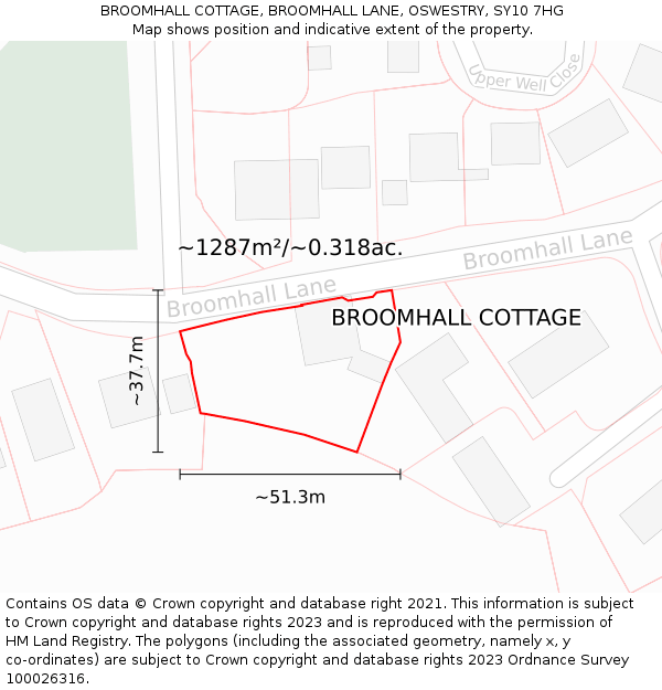 BROOMHALL COTTAGE, BROOMHALL LANE, OSWESTRY, SY10 7HG: Plot and title map