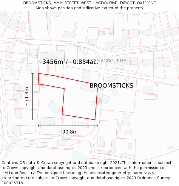 BROOMSTICKS, MAIN STREET, WEST HAGBOURNE, DIDCOT, OX11 0ND: Plot and title map