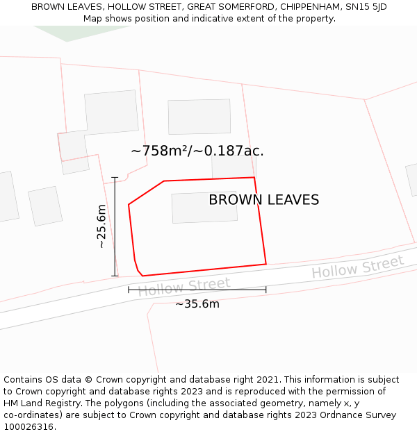 BROWN LEAVES, HOLLOW STREET, GREAT SOMERFORD, CHIPPENHAM, SN15 5JD: Plot and title map