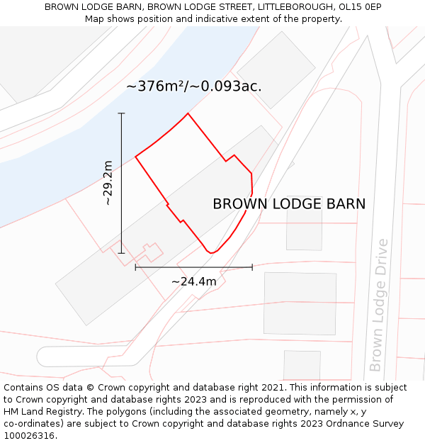 BROWN LODGE BARN, BROWN LODGE STREET, LITTLEBOROUGH, OL15 0EP: Plot and title map