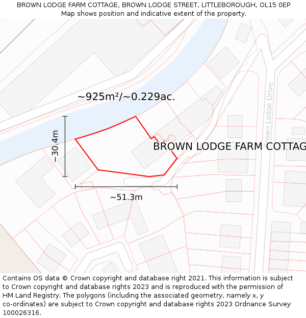 BROWN LODGE FARM COTTAGE, BROWN LODGE STREET, LITTLEBOROUGH, OL15 0EP: Plot and title map