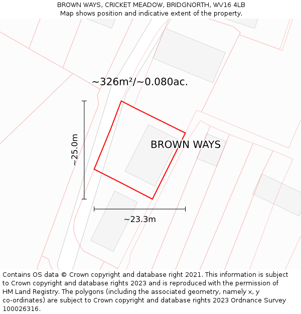 BROWN WAYS, CRICKET MEADOW, BRIDGNORTH, WV16 4LB: Plot and title map