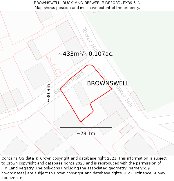 BROWNSWELL, BUCKLAND BREWER, BIDEFORD, EX39 5LN: Plot and title map