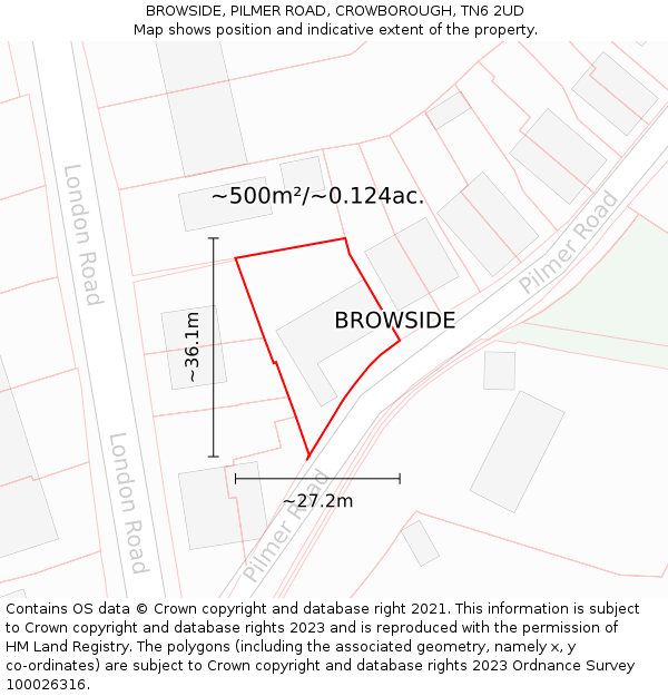 BROWSIDE, PILMER ROAD, CROWBOROUGH, TN6 2UD: Plot and title map